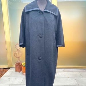 I Magnin Black Vintage Wool Coat Long Swing Jacket 1960s